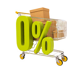 Image showing Shopping cart and 0 percent isolated on white