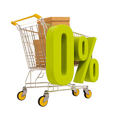 Image showing Shopping cart and 0 percent isolated on white