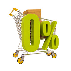 Image showing Shopping cart and 0 percent isolated on white