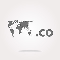 Image showing Domain CO sign icon. Top-level internet domain symbol with world map . Vector illustration. Vector Icon