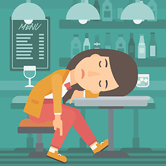 Image showing Woman sleeping in bar. 