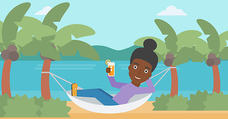 Image showing Woman chilling in hammock.