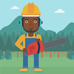 Image showing Lumberjack with chainsaw.