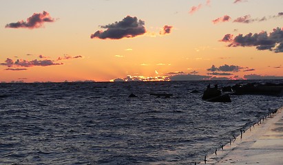 Image showing Sunset over sea