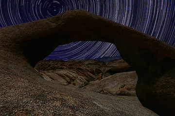 Image showing Light Painted Landscape of Camping and Stars