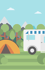 Image showing Background of motorhome and tent in the forest.