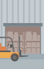 Image showing Background of forklift truck and cardboard boxes in warehouse.