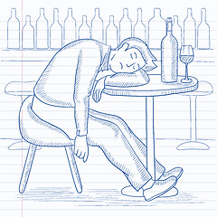 Image showing Man sleeping in bar. 