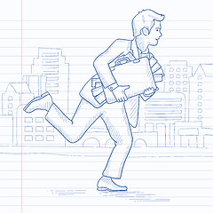 Image showing Man running with suitcase full of money.