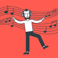 Image showing Man listening to music and dancing.