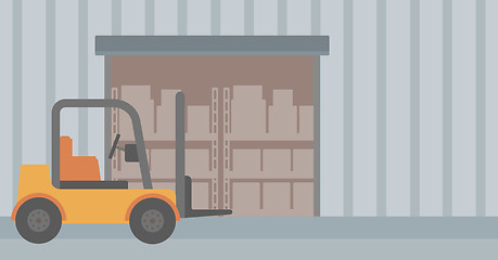 Image showing Background of forklift truck and cardboard boxes in warehouse.