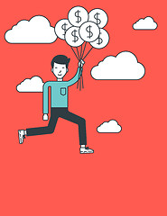 Image showing Businessman flying with balloons.