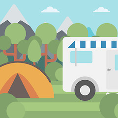 Image showing Background of motorhome and tent in the forest.