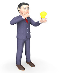 Image showing Businessman Character Shows Power Source And Lightbulb 3d Render