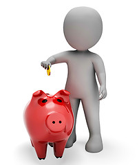 Image showing Savings Character Indicates Piggy Bank And Money 3d Rendering