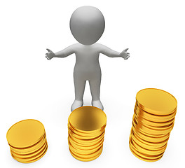 Image showing Money Coins Represents Investment Wealthy And Savings 3d Renderi