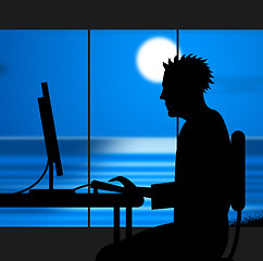 Image showing Working Late Indicates Nighttime Worker And Night