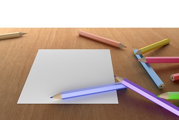 Image showing color pencils and white blank paper
