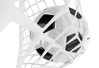 Image showing Soccer ball in net