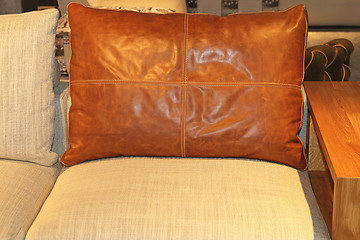 Image showing Brown Leather Pillow