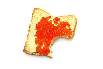 Image showing Sandwich with red caviar and butter