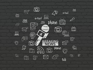 Image showing News concept: Breaking News And Microphone on wall background