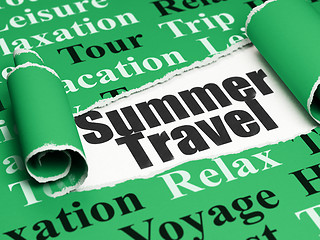 Image showing Travel concept: black text Summer Travel under the piece of  torn paper