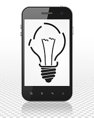 Image showing Finance concept: Smartphone with Light Bulb on display