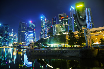 Image showing Overview of the marina bay with the Merlion in Singapore