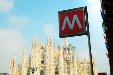 Image showing Metro sign at the Duomo square in Milan
