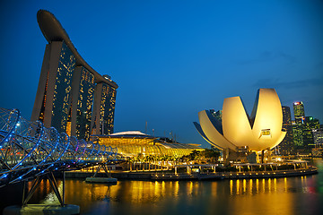 Image showing Overview of Singapore bay with Marina Bay Sands