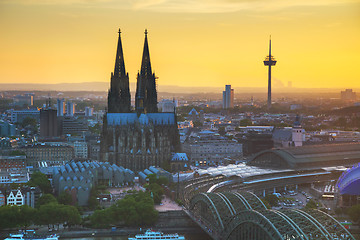 Image showing Cologne aerial overview before sunset