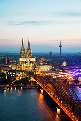 Image showing Cologne aerial overview after sunset