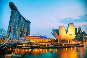 Image showing Overview of Singapore bay with Marina Bay Sands