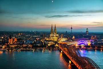 Image showing Cologne aerial overview after sunset