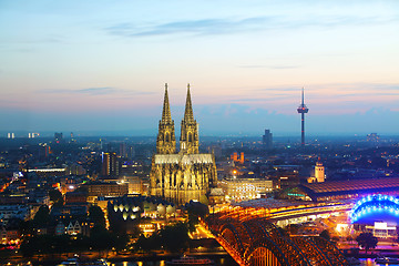 Image showing Cologne aerial overview after sunset