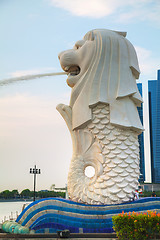 Image showing Overview of the marina bay with the Merlion