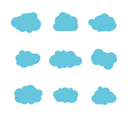 Image showing Set of blue sky, clouds. Cloud icon, cloud shape. Set of different clouds. Collection of cloud icon, shape, label, symbol. Graphic element vector. Vector design element for logo, web and print