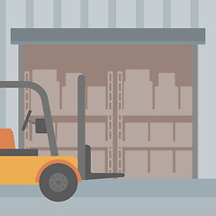 Image showing Background of forklift truck and cardboard boxes in warehouse.