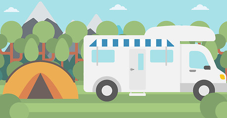 Image showing Background of motorhome and tent in the forest.