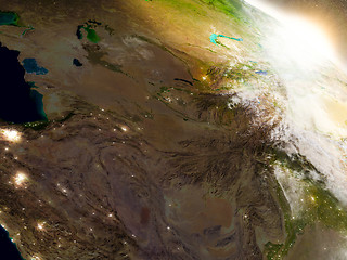 Image showing Central Asia from space during sunrise