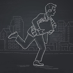 Image showing Man running with suitcase full of money.