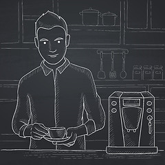 Image showing Man making coffee.