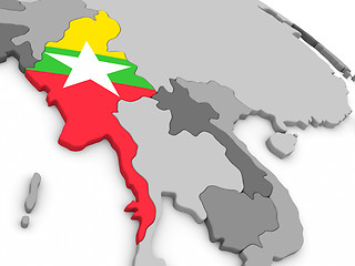 Image showing Myanmar on globe with flag