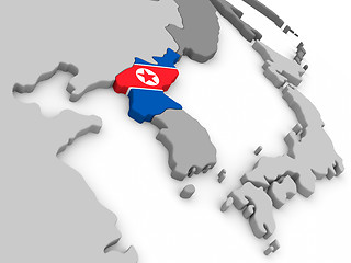 Image showing North Korea on globe with flag