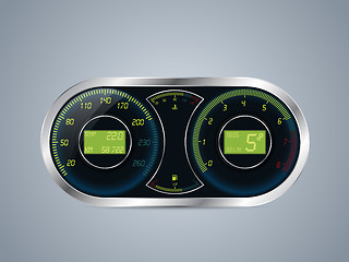 Image showing Shiny metallic speedometer and rev counter