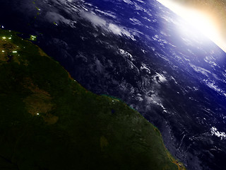 Image showing Guynea and Suriname from space during sunrise