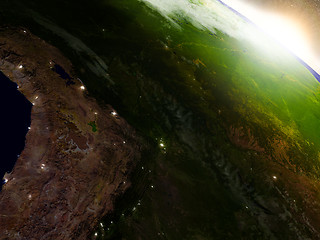 Image showing Bolivia from space during sunrise