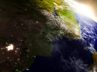 Image showing Mozambique and Zimbabwe from space during sunrise