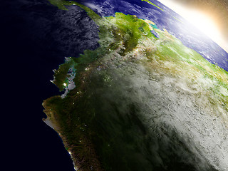 Image showing Ecuador from space during sunrise